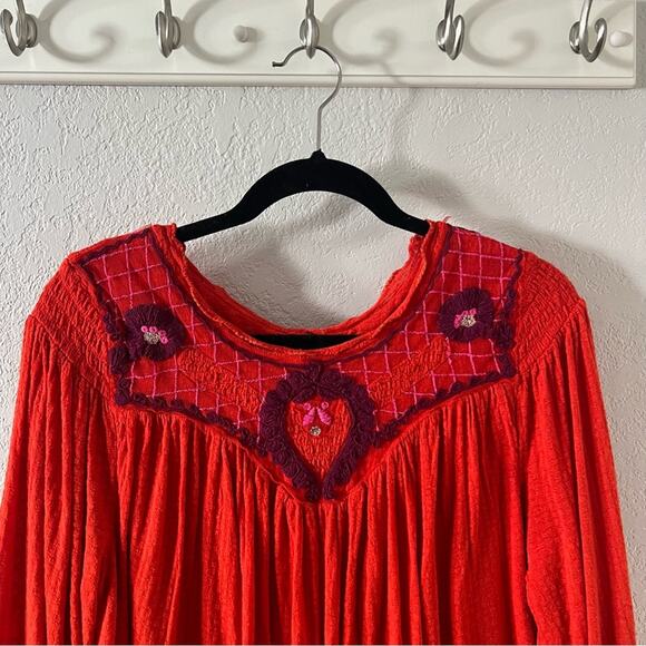 Free People Begonia Red Embroidered Blouse - Picture 4 of 11